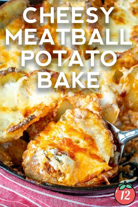 This delicious meal consists of sliced potatoes, homemade meatballs topped with seasoned tomato sauce, a creamy garlic sauce, and of course, cheese! You can use frozen meatballs if you’re looking for a shortcut, but I highly recommend taking the extra time to make your own! Meatball And Mashed Potato Casserole, Cheesy Baked Meatballs 12 Tomatoes, Meatball Mashed Potato Casserole, Meatball Potato Casserole, Meatballs And Potatoes Recipes, Meatball Potato Bake, Meatball Potato, Meatballs And Potatoes, Cheesy Meatballs