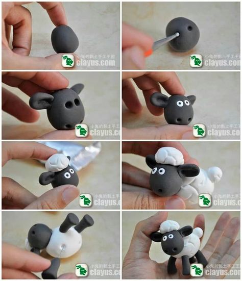 Oveja Más Sheep Cake, Fondant Animals, Shaun The Sheep, Fondant Tutorial, Tanah Liat, Polymer Clay Animals, Oita, Fondant Figures, Polymer Crafts