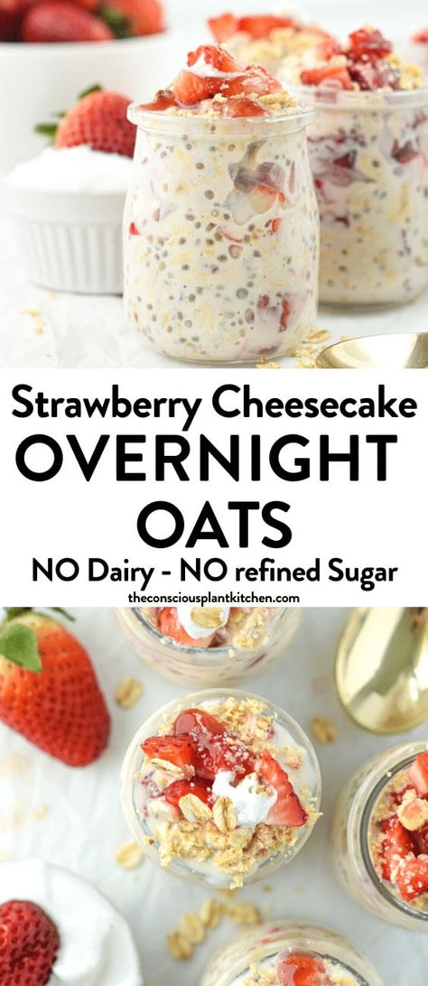 Strawberry Cheesecake Overnight Oats, Almond Flour Shortbread, Cheesecake Overnight Oats, Everyday Breakfast, Easy Strawberry Cheesecake, Strawberry Overnight Oats, Cookie Crumble, Oat Recipes Healthy, Overnight Oats Recipe Healthy