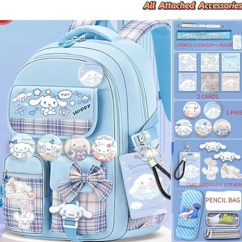 Vivixilan Kawaii Backpack with 18Pcs Accessories Anime Cartoon Anti-Theft Travel Aesthetic New Semester Gifts Bag with Cute Pins (blue) Cinnamon Roll Backpack, Sanrio Supplies, Cinnamoroll Backpack, Sanrio Backpack, Character Backpack, Accessories Anime, New Semester, Stylish School Bags, Disney Princess Artwork