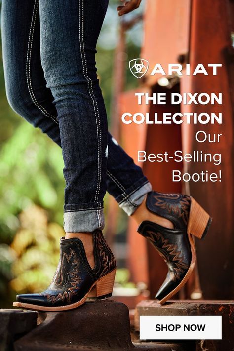 Get our best-selling bootie at ariat.com before they sell out! Ariat Dixon Boot Outfit, Dixon Boots Outfit, Ariat Booties, Ariat Dixon, Womens Western Fashion, Wishlist 2022, Boy Boots, Unique Clothes, Cowgirl Fashion