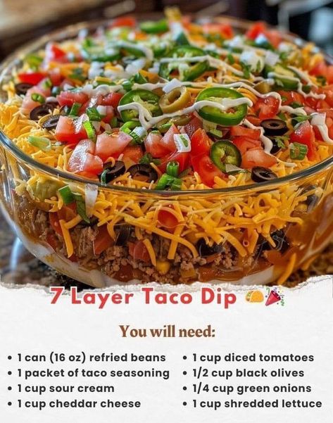 Seven Layer Taco Dip, Layer Taco Dip, 7 Layer Taco Dip, Layered Taco Salads, Taco Dip Recipe, Layered Taco Dip, Martha Stewart Recipes, Ina Garten Recipes, Taco Dip