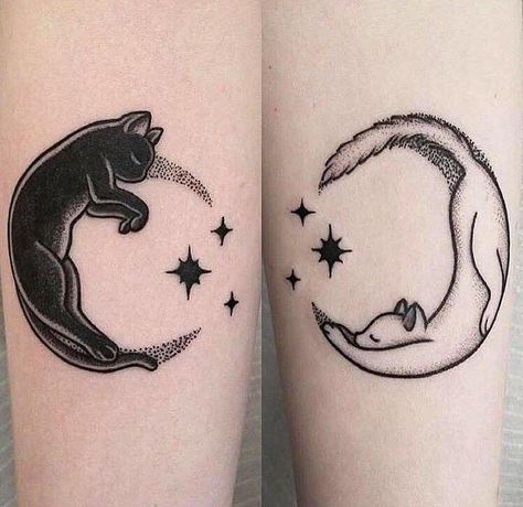 Black Cat Tattoos, Cat Tattoo Designs, Best Friend Tattoos, Friend Tattoos, Tattoo Trends, Tattoo Designs For Women, Trendy Tattoos, Matching Tattoos, Couple Tattoos