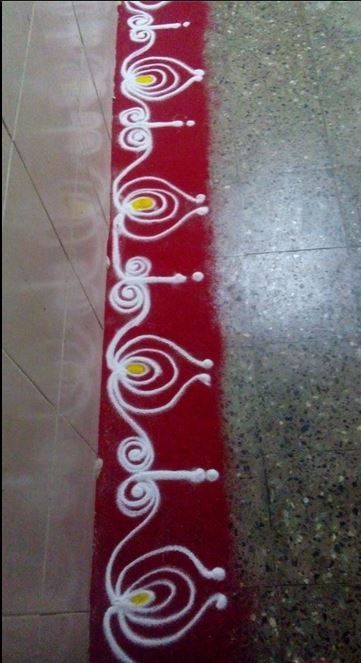 Pooja Room Gadapa Designs, Border Rangoli Designs Simple For Pooja, Border Rangoli Designs For Pooja, Simple Border Rangoli Designs, Rangoli Corner, Corner Rangoli Designs, Rangoli Designs Border, Border Rangoli Designs, Rangoli Designs For Diwali