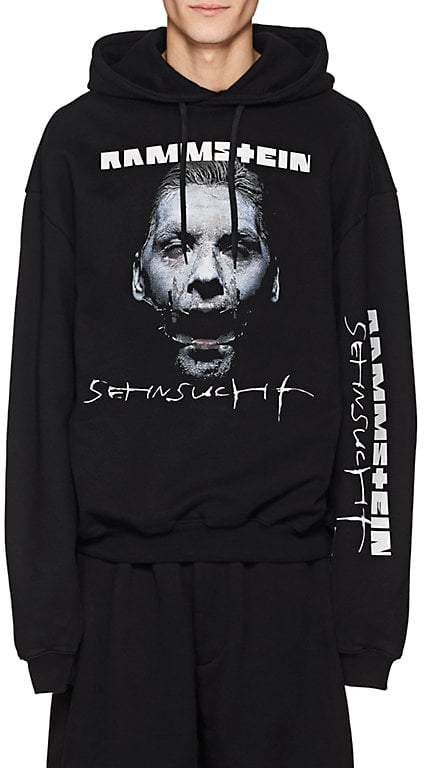 Vetements Men's "Rammstein" Cotton-Blend Terry Hoodie Vetements Hoodie, Balenciaga Boots, Hoodies Black, Extra Long Sleeves, Black Sweatshirt, Hooded Pullover, Hoodie Top, Punk Fashion, Graphic Hoodies