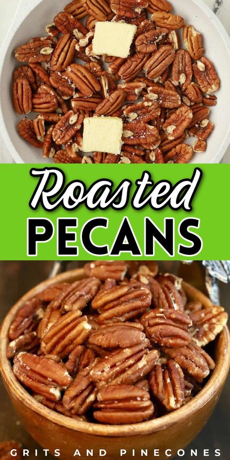 Learn how to roast pecans and make one of the easiest healthy snacks ever! Toasting pecans in the oven is an old-fashioned recipe that brings out the natural oils and gives the pecans an irresistible, nutty flavor. Buttered, salted, and roasted pecans are incredibly addictive and make a terrific snack or party food for guests! How To Roast Pecans, Toasting Pecans, Roast Pecans, Food For Guests, Toasted Pecans Recipe, Roasted Pecans Recipe, Culinary Knowledge, Healthiest Snacks, How To Roast