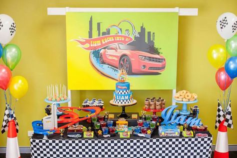 Dessert Table from a Hot Wheels + Car Birthday Party via Kara's Party Ideas | KarasPartyIdeas.com (5) Truck Birthday Party Ideas Decoration, Birthday Party Ideas Decoration, Monster Truck Birthday Party Ideas, Party Ideas Decoration, Truck Birthday Party Ideas, Monster Truck Birthday Party, Hotwheels Birthday Party, Truck Birthday Party, Hot Wheels Party