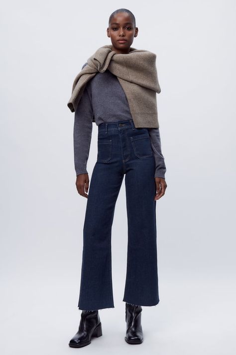 Fall Outfits Woman | ZARA United States Cream Wide Leg Trousers, Straight Jeans Outfit, Satin Joggers, Knee High Boots Flat, Tan Legs, Woman Jeans, Velvet Trousers, Wide Leg Dress Pants, Cropped Flare Jeans