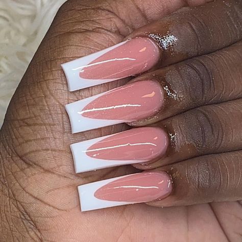 Deep French Tip Nails, Deep French Tip, Deep French Nails, Really Long Nails, Hoco Nails, Feed In Braids Hairstyles, How To Cut Nails, White French Tip, Tip Nails