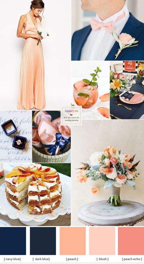 Bring all-out romance to your outdoor wedding this summer with this gorgeous navy blue and peach wedding colour theme ideas! Elegant yet light,sweet yet sop Wedding Colors Peach, Blue And Peach Wedding, Wedding Colour Theme, Plexiglass Wedding, Peach Wedding Theme, Peach Wedding Colors, Wedding Color Palette Summer, Wedding Color Scheme, Wedding Themes Summer