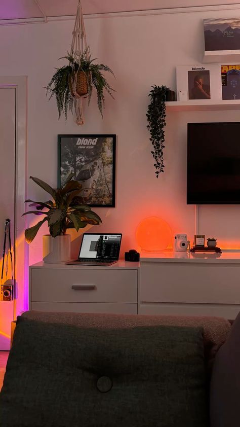 Room Ideas Aesthetic With Tv, Vinyl Aesthetic Living Room, Room Decor Frank Ocean, Aesthetic Room Decor Plants, Frank Ocean Aesthetic Room, Frank Ocean Decor, Rap Room Aesthetic, Bedroom Inspo With Tv, Room With Tv Aesthetic