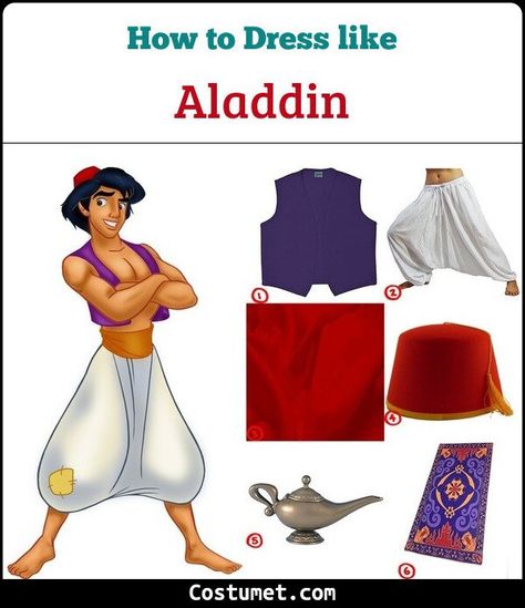 Diy Aladdin Costume, Aladdin Costume Diy, Aladdin Halloween, Turban Diy, Couples Fancy Dress, White Harem Pants, Aladdin Musical, Aladdin Jr, Aladdin Characters