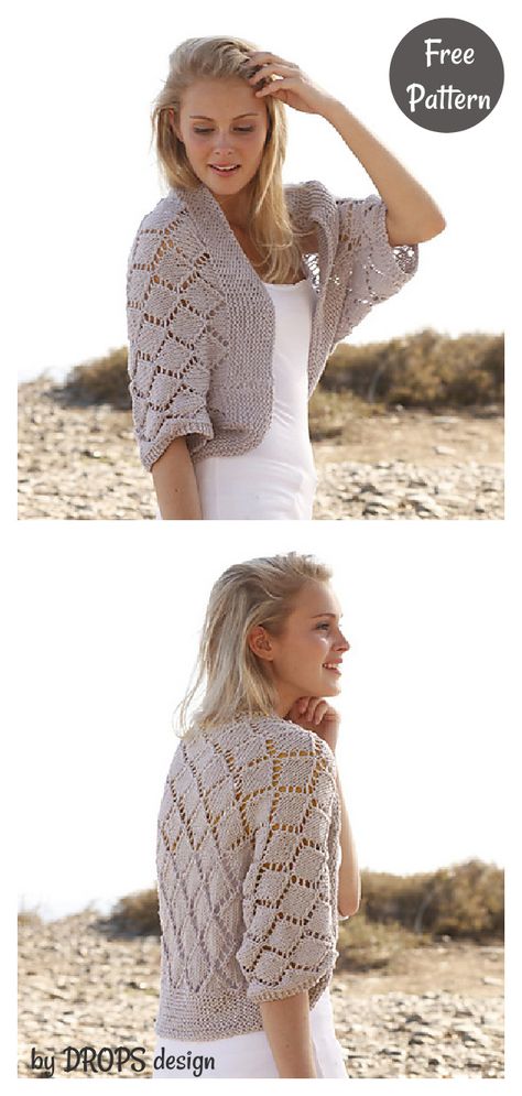 Knit Bolero Pattern Free, Crochet Bolero Pattern Free, Knit Lace Cardigan, Bolero Knitting Pattern, Lace Cardigan Pattern, Shrug Knitting Pattern, Crochet Bolero Pattern, Free Knitting Patterns For Women, Crochet Garments