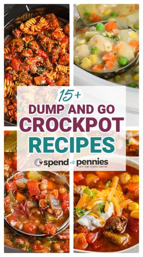 Dump and go slow cooker recipes are just what is needed to make a hectic evening run a little smoother. As the title suggests just dump the ingredients into the slow cooker and cook for a few hours. Dinner will be waiting and ready after a long day! #dumpandgoslowcookerrecipes #slowcookerrecipes #recipesfortheslowcooker #spendwithpennies Dump And Go Crockpot Recipes, Dump And Go Crockpot, Split Pea Soup Crockpot, Slow Cooker Bbq Beef, Shredded Chicken Crockpot, Chicken Fajitas Crockpot, Skillet Bread, Slow Cooker Pork Tenderloin, Slow Cooker Chicken Chili