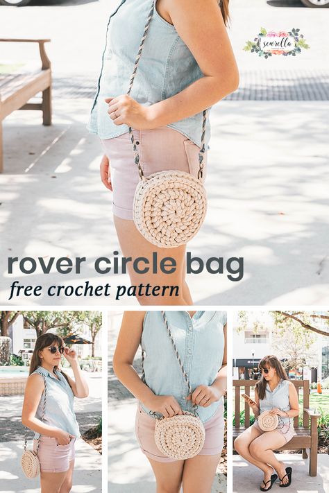 Crochet this easy rover circle bag with 1 skein of yarn in an afternoon! Free beginner friendly pattern that's so easy to make in a flash - #crochet #freepattern #bag #purse #crossbodybag #roverbag #rover #circlebag #forbeginners #pattern #easypattern #easy #free #pattern Crochet Circle Bag, Crochet Circle, Free Crafts, Crochet Hack, Crafts Crochet, Free Crochet Bag, Crochet Shell Stitch, Circle Bag, Crochet Circles