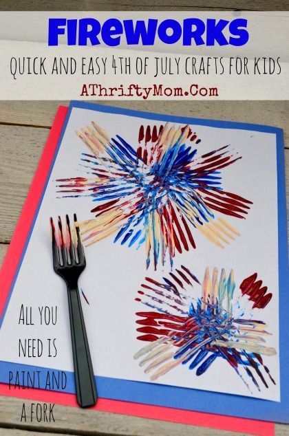 Fireworks made with a Fork and craft paint, quick and easy craft ideas for kids, 4th of July art projects #JULY4th, #fireworks, #KidCrafts Easy Craft Ideas For Kids, Firework Painting, Fourth Of July Crafts For Kids, July Art, Fireworks Craft, 4th July Crafts, Quick And Easy Crafts, Easy Craft Ideas, Craft Ideas For Kids