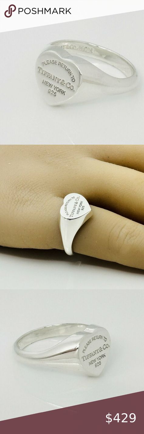 Size 6.5 Return to Tiffany Heart Signet Ring in Sterling Silver FREE Shipping Heart Signet Ring, Return To Tiffany, Tiffany Co Jewelry, White Ribbon, Tiffany Heart, Signet Ring, Tiffany & Co., Heart Ring, Ring Size