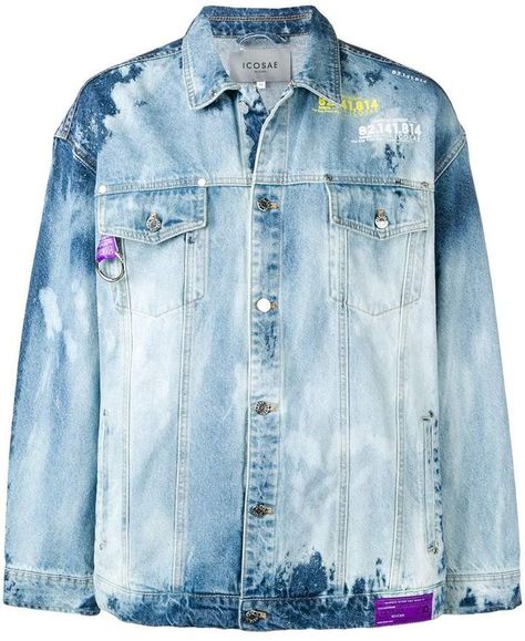 Icosae acid wash denim jacket Acid Wash Denim Jacket For Streetwear, Acid Wash Relaxed Fit Denim Jacket, Urban Style Acid Wash Cotton Denim Jacket, Fitted Acid Wash Denim Outerwear, Distressed Cropped Denim Jacket, Acid Wash Denim Button-up Outerwear, Acid Wash Denim Jacket, Designer Jackets For Men, Hooded Denim Jacket