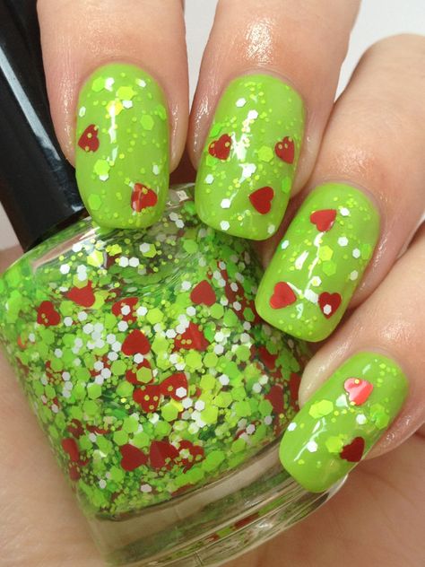 Grinch Nails, Christmas Nail Polish, Mr Grinch, Holiday Nail Designs, Christmas Glitter, Meaning Of Christmas, Christmas Nails Acrylic, Glitter Nail Polish, Indie Nail Polish