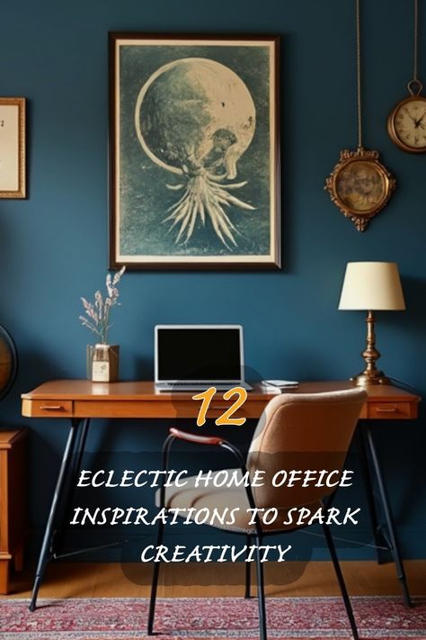 Discover how I transformed my workspace into a creative haven! This eclectic home office combines vibrant wall colors, unique artwork, and vintage decor to ignite inspiration. Every corner holds a story, making work feel like a joy rather than a chore. Let’s spark creativity together! Eclectic Home Office, Masculine Home, Japandi Dining Room, Eclectic Design Style, Japandi Dining, Masculine Home Office, Organic Modern Kitchen, Unique Workspace, Reclaimed Wood Desk