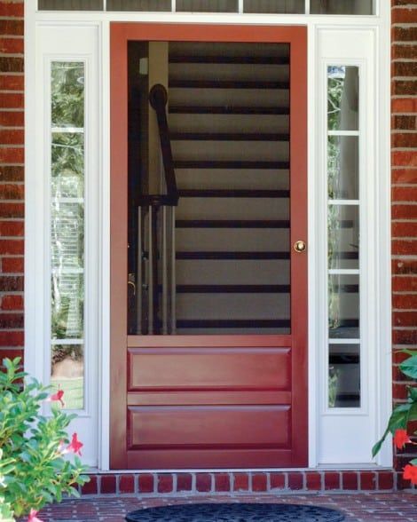 Hampton Wood Screen Door Black Screen Door, Front Door With Screen, Decorative Screen Doors, Porch Inspiration, Wood Screen Door, Wooden Screen Door, Wood Hinges, Theme Bedroom, Lake Villa