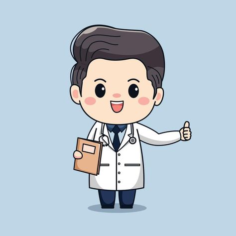 Illustration of cute male doctor with thumb up kawaii vector cartoon character design Drawing Of Doctor, Doctor With Stethoscope, Kawaii Vector, Doctor Drawing, Funny Cartoon Images, Moon Cartoon, Comic Face, Male Doctor, Pointing Hand