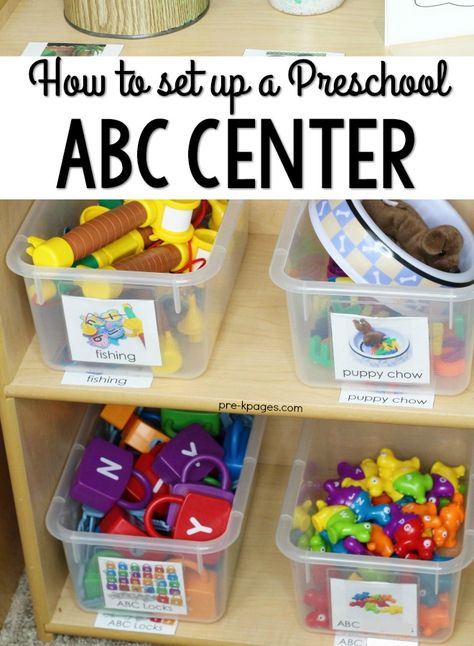 Abc Center Activities Preschool, Literacy Centers For Preschool, Pre K Station Ideas, Language Center Preschool, Literacy Center Ideas For Preschool, Abc Center Ideas, Prek Organization Ideas, Preschool Reading Center Ideas, Prek Literacy Centers