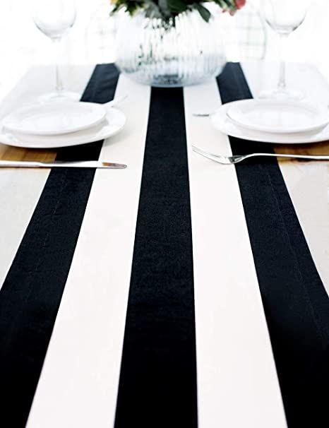 Letjolt Black and White Striped Table Runner Cotton Fabric Christmas Dinner Table Decor New Year Decoration Wedding Birthday Party Baby Shower, 12x72 Inches Classic Modern Wedding, Thanksgiving Table Runner, Spring Table Runner, Halloween Table Runners, Dinner Party Table, Christmas Dinner Table, Striped Table Runner, Dinner Table Decor, Striped Table