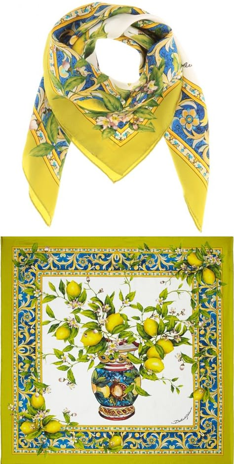 Silk Scarf Designs, Dolce And Gabbana Scarf, Scarf Design Illustration Patterns, Silk Scarf Pattern, Dolce And Gabbana Print, Yellow Silk Scarf, Print Scarf Design, Scarf Designs, Silk Scarf Design