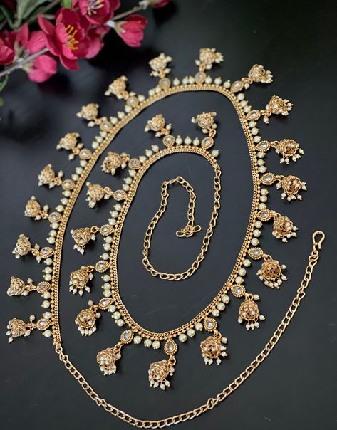 Antique polki Jhumka Kamarbandh / Kamarpatta/ Indian waist chain/ Jewelry Belt/  Ethnic hip chain/ Belly chain / Vaddanam Chain Vaddanam, Hip Chain, Jewelry Belt, Ethnic Dresses, Ethnic Dress, Belly Chain, Waist Chain, Chain Jewelry, Body Jewellery