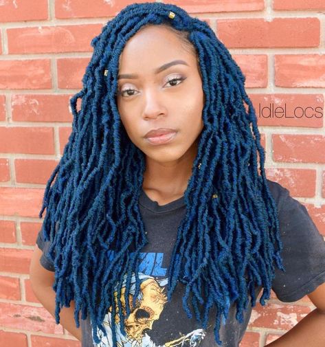 Brightly Colored Locs Tranças Faux Locs, Blue Dreadlocks, Faux Locs Styles, Ombre Dreads, Faux Dreads, Braids Twist, Faux Locks, Faux Locs Hairstyles, Dyed Hair Inspiration