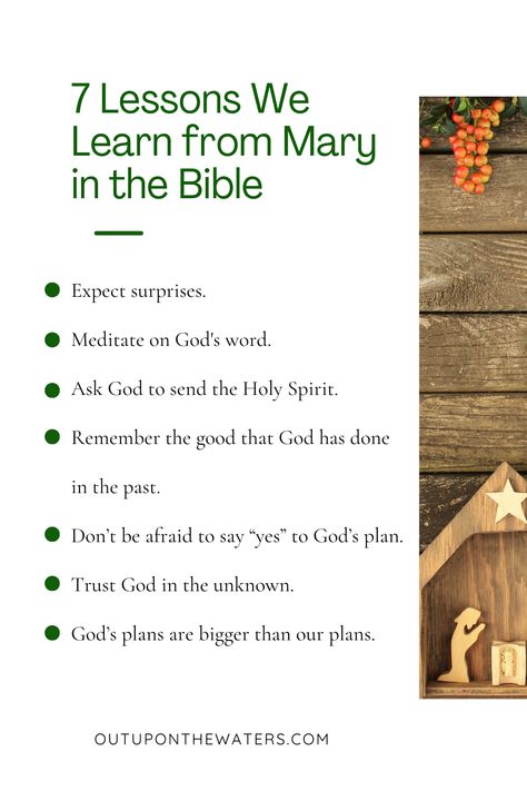 7 life lessons that we learn from Mary, the mother of Jesus, in the story of the annunciation.  When the angel Gabriel announced Jesus' birth, Mary reacted by trusting God in the unknown and a courage to face the impossible.  Here are some encouraging lessons that we learn from Mary in the Bible. Mary Mother Of Jesus Bible Study, Annunciation Of Mary, Mary In The Bible, Best Study Bible, Mary The Mother Of Jesus, Fill My Cup Lord, The Angel Gabriel, Mary Mother Of Jesus, Creative Art Activities