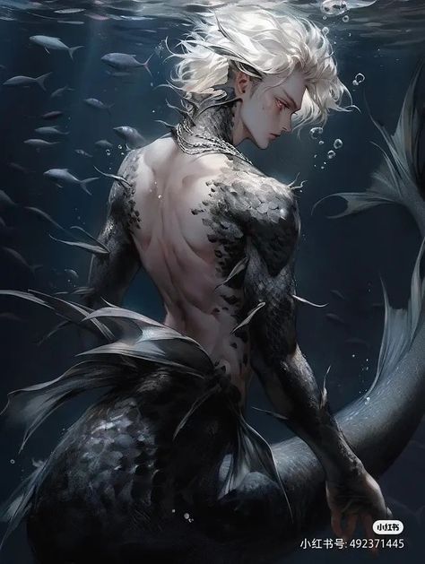 Siren Creature, Mermaid Boy, Male Mermaid, Mermaid Man, Monster Boy, Fantasy Mermaids, Mermaid Drawings, Creatures Art, Mermaids And Mermen