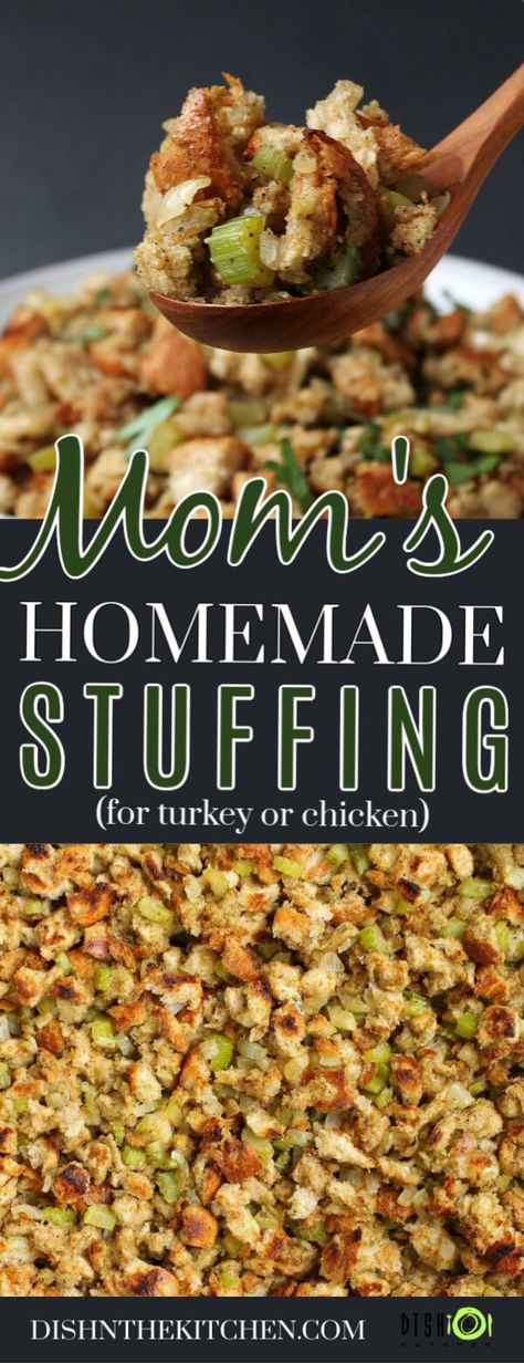 This homemade stuffing recipe is the classic holiday side dish you are looking for! Passed down through generations and featuring simple ingredients with that perfect poultry seasoning flavour. Stuff your turkey, chicken, or just make a large pan full and bake separately. #stuffing #dressing #Thanksgiving #sides #breadstuffing #turkeystuffing #holidaysides Homemade Stuffing Recipe, Dressing Thanksgiving, Homemade Stuffing Recipes, Classic Stuffing, Turkey Stuffing Recipes, Dressing Recipes Thanksgiving, Homemade Stuffing, Thanksgiving Food Sides, Stuffing Recipes For Thanksgiving