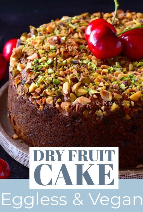 Dry Fruits Cake Decoration, Eggless Dry Fruit Cake Recipe, Vegan Fruit Cake Recipe, Dry Fruits Recipes, Dry Cake Decoration Ideas, Dry Fruits Cake, Dried Fruit Cake Recipe, Dry Fruit Cake, Vegan Christmas Cake