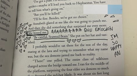 reading Percy Jackson and Annabeth Chase first kiss be a rollercoaster but an amazing one Seaweed Brain And Wise Girl, Wise Girl And Seaweed Brain, The Battle Of The Labyrinth, Battle Of The Labyrinth, Annotated Books, Ill Be Fine, The Olympians, Seaweed Brain, Wise Girl