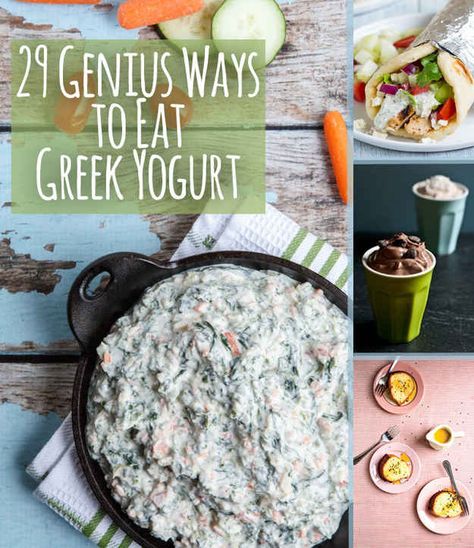 29 Genius Ways To Eat Greek Yogurt Ways To Eat Greek Yogurt, Eat Greek, Greek Yogurt Dips, Greek Yogurt Pancakes, Different Foods, Baked Avocado, Greek Yogurt Recipes, Foods And Drinks, Diet Vegetarian