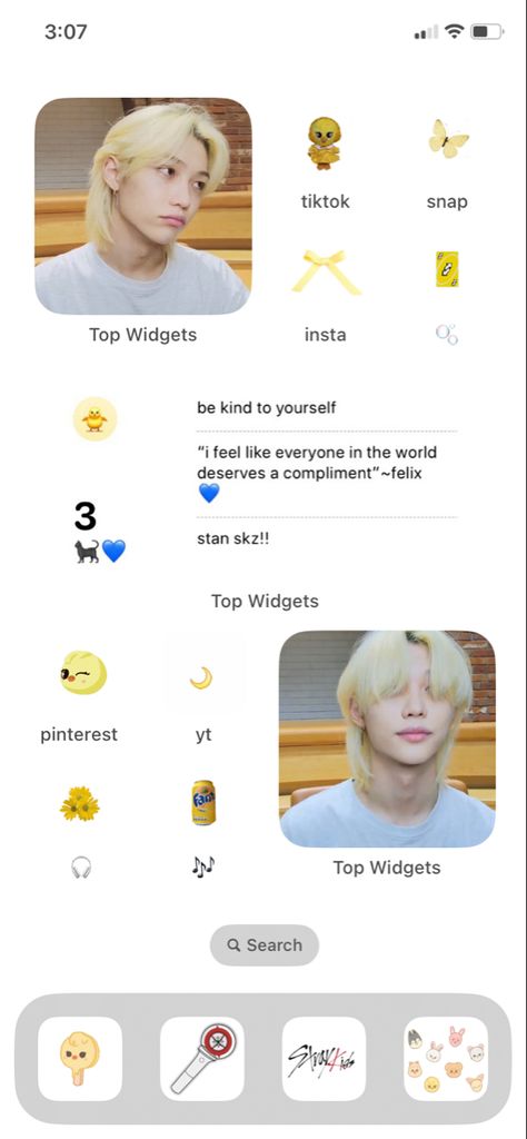 Felix Homescreen, Kids Inspo, Felix Yongbok, Ios Homescreen, Phone Ideas, Iphone Wallpaper App, Iphone App Design, Homescreen Iphone, Homescreen Layout