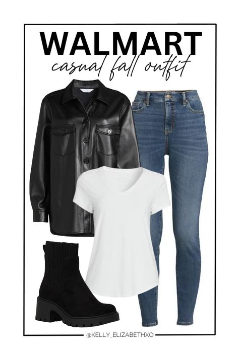 Walmart casual fall outfit Affordable fashion, budget fashion, fall fashion, faux leather shacket Follow my shop @kelly_elizabethxo on the @shop.LTK app to shop this post and get my exclusive app-only content! #liketkit #LTKstyletip #LTKfindsunder50 #LTKSeasonal #midsizestyle #walmartfashion #fallfashion Black Leather Shacket Outfit Women, Leather Shacket Outfit, Shacket Outfit Women, Leather Shacket, Shacket Outfit, Casual Fall Outfit, Walmart Fashion, Midsize Style, Budget Fashion