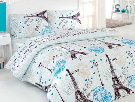 Ranforce Blue Turquoise 100% Cotton Paris Eiffel Tower 4 PCS Theme Themed Full Queen Size Quilt Duvet Cover Set Bedding Linens: Amazon.ca: Home & Kitchen Paris Comforter Set, Paris Bedding, Paris Themed Bedroom, Quilt Duvet Cover, Paris Bedroom, Quilt Duvet, Queen Bedding, Bedding Sets Online, Quilted Duvet Cover