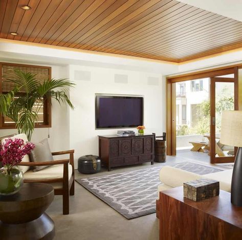 The ultimate Balinese-inspired home with views of Malibu coastline Fall Room Design, Elegant Living Room Furniture, Drawing Room Ceiling Design, Wooden Ceiling Design, Simple Ceiling Design, Living Room Wood Floor, Sitting Room Design, Interior Ceiling Design, Wooden Ceiling