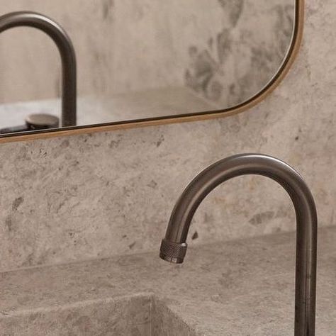 Brodware on Instagram: "PALA by @havendeen  Featuring our Yokato fixtures in Aged Iron PVD.  Photography: @kristian_van_der_beek   #brodware #architectural #fixtures #tapware #faucet #bathroom #luxury #ensuite #bathroomdesign #bathroominspo #bath #bathdesign #bathinspo #shower #showerdesign #kitchen #kitchendesign #kitcheninspo #design #laundry #laundrydesign #homedesign #interiordesign #architecture #brass #gunmetal #iron #pvd #australiandesign #madeinaustralia" Gunmetal Bathroom Fixtures, Gunmetal Tapware, Luxury Powder Room, Luxury Ensuite, Luxury Powder, Contemporary Bathroom Lighting, Bathroom Luxury, Finished Bathrooms, Laundry Design