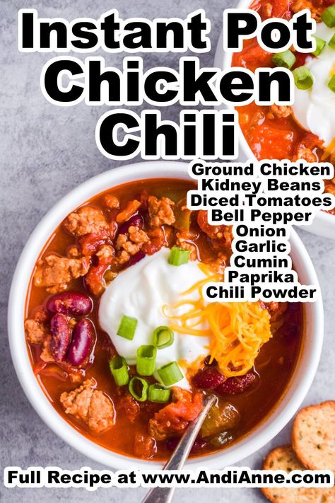 Instant pot chicken chili is made with ground chicken, kidney beans, bell peppers, onion and tomatoes. Instant Pot Chicken Chili Recipes, Insta Pot Chicken Chili, Ground Chicken Instant Pot Recipes, Chicken Chilli In Instant Pot, Ground Chicken Chili Instant Pot, Chicken Tomato Stew, Kidney Bean Instant Pot, Chicken Pierre Recipe, Instant Pot Chicken Chili