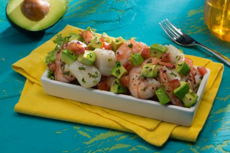 Are you searching for a fresh seafood dish? Check out this great recipe for a Shrimp & Scallop Ceviche with creamy avocado to satisfy your seafood cravings! Scallop Ceviche Recipe, Scallop Ceviche, Avocados From Mexico, Avocado Dessert, Shrimp Scallops, Ceviche Recipe, Shrimp Ceviche, Avocado Egg Salad, Scallop Recipes