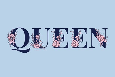 Queen word typography vector font lettering | free image by rawpixel.com / Ohm Queen Lettering Design, Queen Word Design, Word Typography, Rider Wallpaper, Ghost Rider Wallpaper, Baby Blue Background, Font Lettering, Floral Typography, Queens Wallpaper