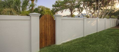 Fence that will go around front of our house and gate Stucco Fence, Concrete Fence Wall, Boundry Wall, Stucco Wall, Fence Wall Design, Compound Wall Design, Boundary Wall, House Fence Design, Wall Fence