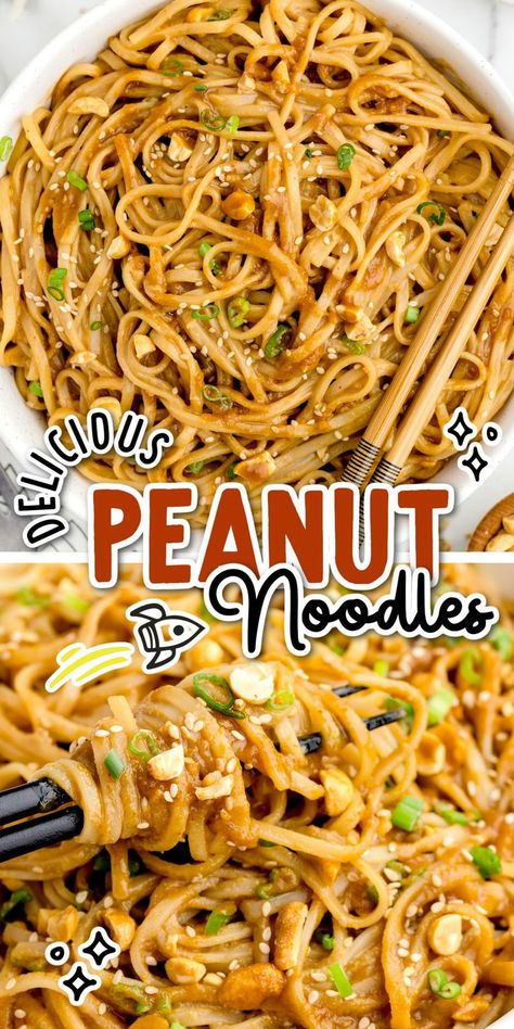 Peanut Noodles Peanut Butter Glass Noodles, Peanut Butter Asian Noodles, Pork Peanut Noodles, Peanut Butter Spaghetti, Peanut Butter Dinner, Asian Peanut Noodles, Peanut Butter Pasta, Peanut Butter Noodles Recipe, Peanut Butter Noodles