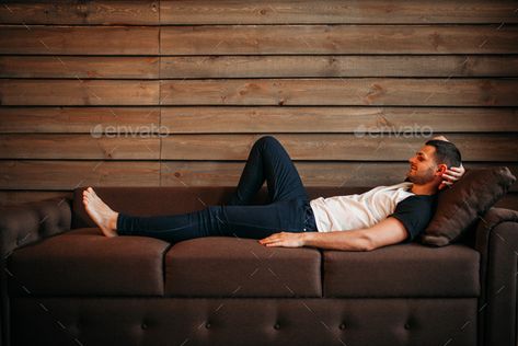 Lying On Couch, Technology House, Photo Window, Happy Man, Men Lie, Human Poses Reference, Figure Poses, Human Poses, Figure Drawing Reference