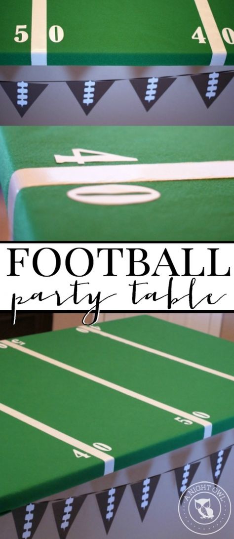 Easy Football Field Party Table | anightowlblog.com Seahawks Party, Field Party, Football Banquet, Football Theme Party, Football Birthday Party, Football Tailgate, Party Tables, Football Decorations, Super Bowl Party