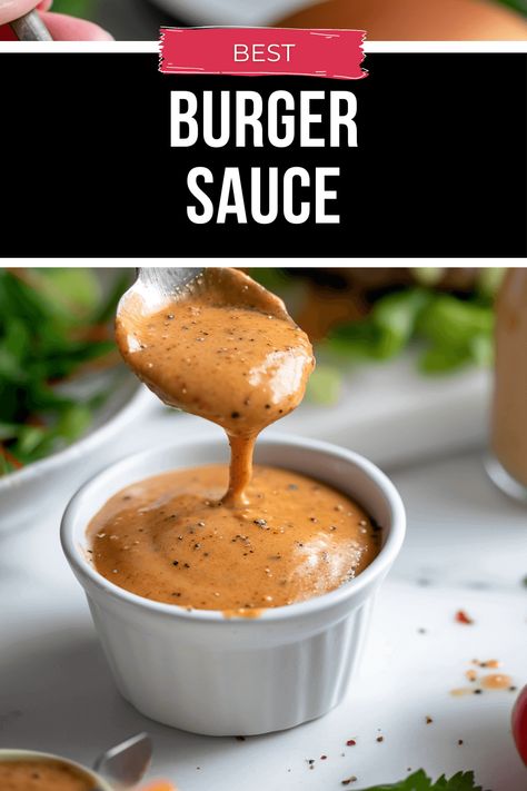 The Best Burger Sauce is tangy and delicious while using simple ingredients, and this one certainly won't disappoint! Put it on your hamburgers for the full restaurant experience. The Best Burger Sauce, Hamburger Sauce Homemade, Sauce For Hamburger Patties, Cajun Burger Sauce, Bubba 33 Sauce Recipe, Burger Dipping Sauce, Burgers Sauce Recipe, Sauce For Burgers Hamburgers, Sauces For Hamburgers